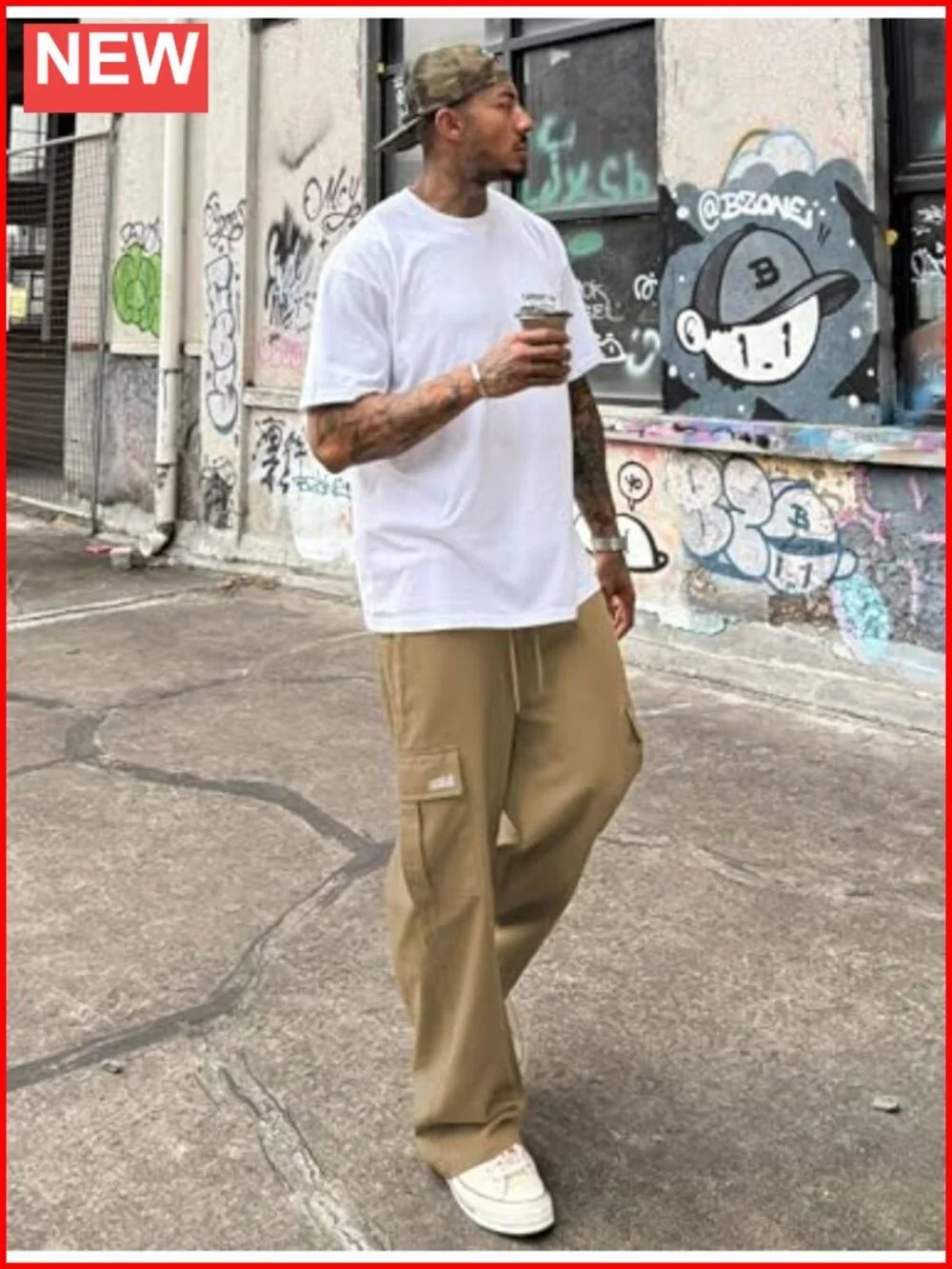 Men's Cargo Joggers Cotton Twill Drawstring Casual Pants Hiking